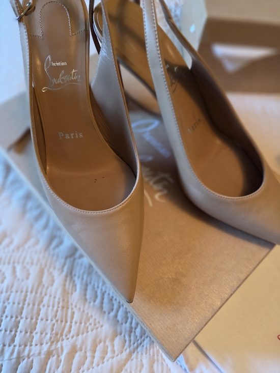 Christian Louboutin Shoes - Christian Louboutin Beige Pointed-Toe Slingback Pumps